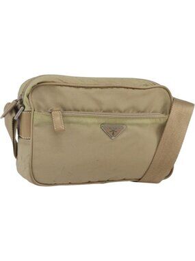 PRADA Shoulder Bag Nylon Beige Silver